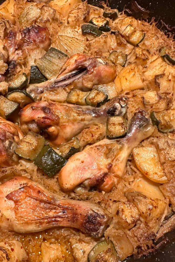 עוף עם בצל מקורמל